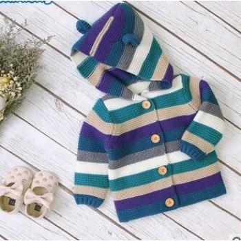 Cardigan tricoté à rayures pour bébés, manches longues, simple boutonnage