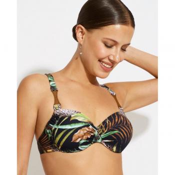 Top de bikini Selmark negro con escote medio y estampado tropical