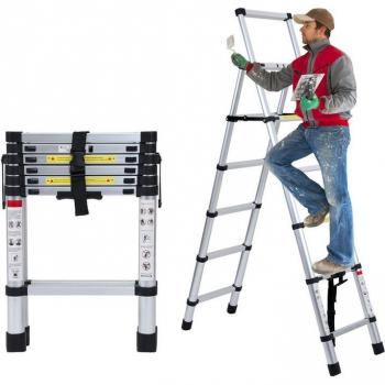 SWANEW Scala telescopica 1.7m+2.0m fino a 150 kg Stabile scala multifunzione in alluminio