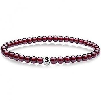 Bracelet d'amitié en grenat rouge 5mm avec initiale