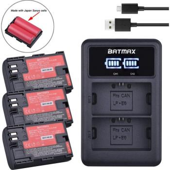 Batterie Sanyo LP-E6 + Chargeur Double USB avec LED pour Canon EOS 6D 7D 5DS 5DSR 5D Mark II 5D 60D 70D 80D