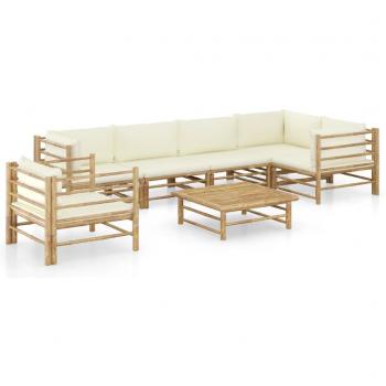 7 Piece Garden Lounge Set with Cream Cushions Bamboo
