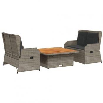 VidaXL Grey Rattan 3 Piece Lounge Set with Cushions