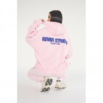 Kaiia Studio Bubble Logo Oversized Hoodie in Baby Pink and Blue for Women's UK Size 4 with Pocket Detailing