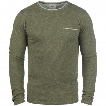 Rebel Feinstrick Pullover Herren – Rundhals & Brusttasche – 100 % Baumwolle – Größe Small – Dunkelgrün‑Olive