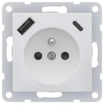 Prise d’Alimentation 2P+T Siemens – Ports USB A/C Simultanés – Blanc Delta Viva