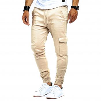Leif Nelson XXL Jogging-Chinos mit Cargo-Detail, beige – LN8071