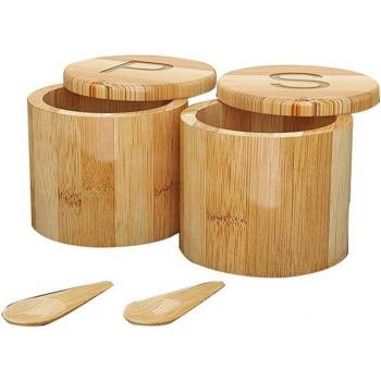 Bamboo Salt and Pepper Holder with Spoons