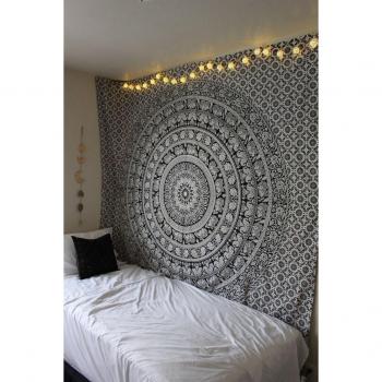Decorazione a parete con mandala, in cotone, nero/ bianco, 200 x 200 cm