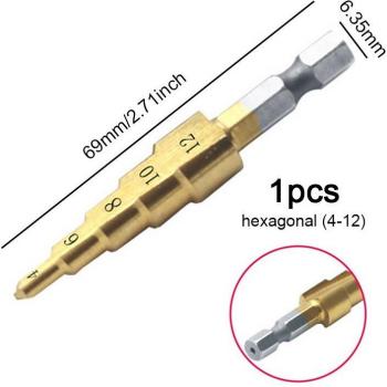 Titanium HSS Straight Groove Step Drill Bits for Wood 3-12mm, 4-12mm, 4-20mm