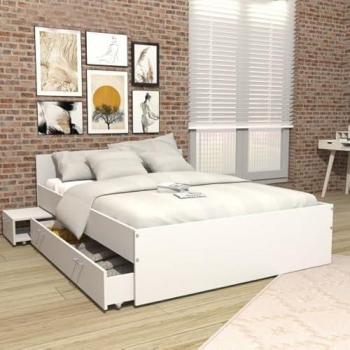 Twister W Lit 140x190 Blanc – 2 Chevets, 1 Tiroir