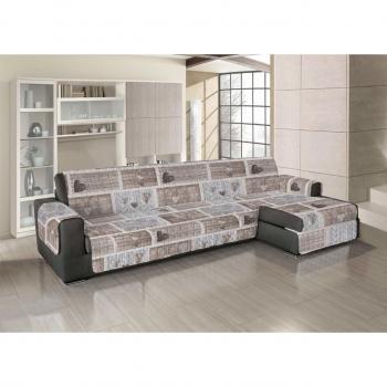 Copridivano Trapuntato Per Divani Con Penisola Disegno Shabby Love 240-245 Cm Beige