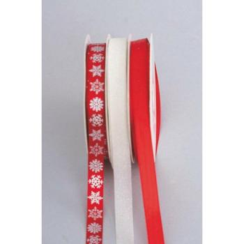 Rocchetto A 3 Mm.10Xmt.9 Rosso Avorio con Glitter e Fiocchi di Neve, Decorazione Natalizia