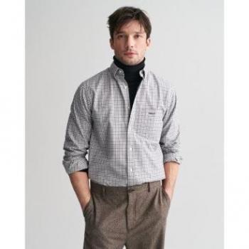 Camisa Hombre Gant 2024 Estampado Cuadrícula Gris