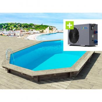 Brazilia Pool Madera 5,86 m × 3,86 m con bomba calor reversible Simplicity 5 kW blanca