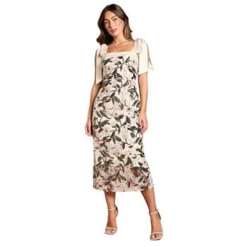 Women's Coastal Floral Sequin Midi Dress – Nude, Size 12