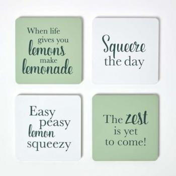 Homescapes 5” x 5” Green Citrus Coasters with Rack – Set of 4