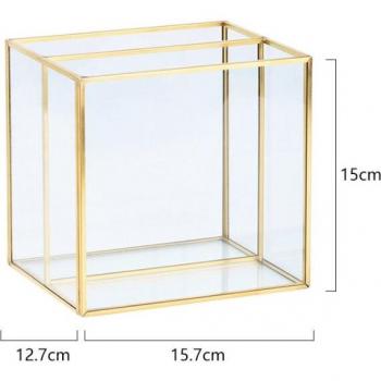 Estuche de Muebles Dorado: Caja de Cosmetología con Tabla y Cristal – Bandeja Organizadora de Joyas y Almacenaje de Gran Capacidad