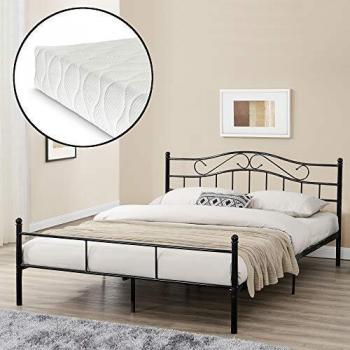 Cadre de Lit en Métal avec Matelas Inclus 208 x 186 cm