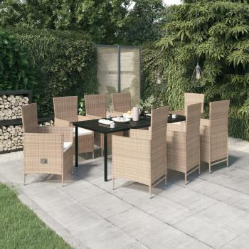 VidaXL 9-tlg. Garten-Essgruppe mit komfortablen Auflagen Beige