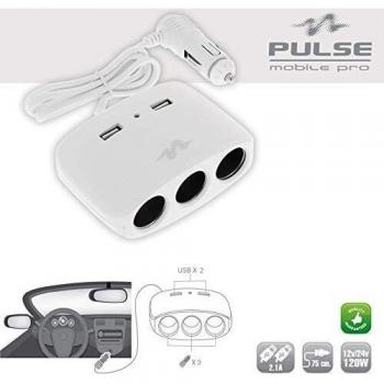 Chargeur multi-prise pour allume-cigare avec 3 sorties et 2 ports USB 2.1A