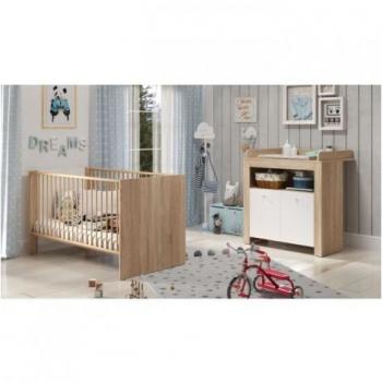 Letto Baby Duo PIA 70x140 con Cassettiera per Cambio – Rovere Sonata & Bianco Mat – TRENDTEAM