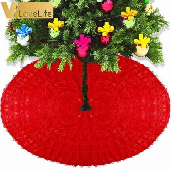 Jupe de Noël en feutre rouge avec ourlet en dentelle 36 pouces