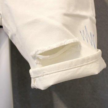 Men's Slim Fit White Knee-Length Denim Shorts 2XL