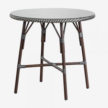 Table de Terrasse Ronde Brielle Ø80 cm en Aluminium et Rotin Synthétique