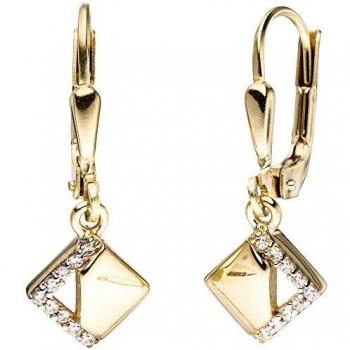 Boutons Quadratisch 333 Gold Gelbgold Bicolor Mit Zirkonia Ohrstecker