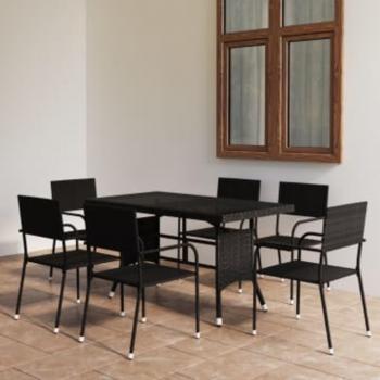 VidaXL 7 Piece Rattan Dining Set Black