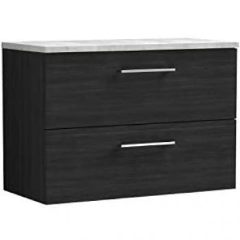 Nuie Arno Wall Hung 2 Drawer Vanity Unit | Charcoal Black | MDF | 800mm