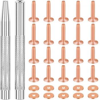 20-Pack Copper Rivets and Burrs (14mm & 19mm) with Dual Punch Tool for Leather Craft