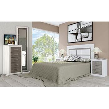 Ensemble Luxueux Chambre – Tête De Lit + 2 Tables Chevets, Chiffonnier, Miroir (Pin Andersen, Pin Gris – PEGANE)