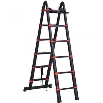 Herringbone Patterned Ladder from HOMCOM: 3.8m, Dual Section, with 12 Non-Slip Steps and Integrated Tool Holders