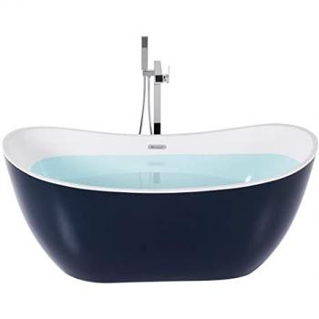 Designer Blue and White Oval Free-Standing Tub with Overflow System, 170 cm, Acrylic Material