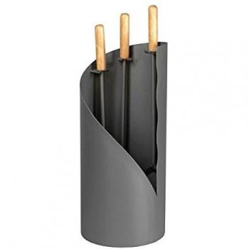 3‑teiliges Lienbacher Kaminbesteck – anthrazitbeschichtet, Holzteile