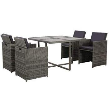 Set da giardino 5 pezzi con cuscini in polirattan grigio