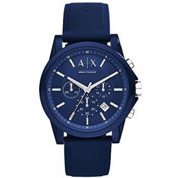Armani Exchange Orologio da Uomo con Cronografo, in Acciaio Inossidabile, Cinturino in Pelle, Blu
