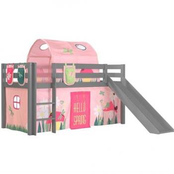 Spielbett Pino mit Rutsche und Textilset Vorhang, Tunnel und 3 Taschen versch. Designs