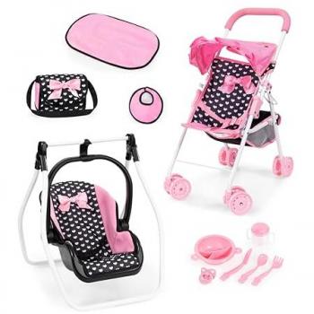 Set Passeggino Bambole Bayer, Nero e Rosa