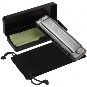 HusDow Blues Harmonica, 10 Hole Harmonicas Key of C for Beginners with Protective Bag and Cleaning Cloth