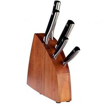 PW Solid 5‑teiliger Messerblock: Brotmesser, Kochmesser, Schinkenmesser, Allzweckschnitt & Spickmesser – Edelstahl (Silber/Schwarz)