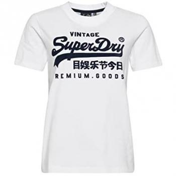 T-shirt Bio Femme Superdry Vintage Logo Scripted Coll Blanc
