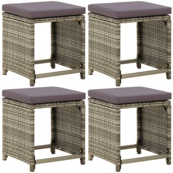 VidaXL Poly Rattan Gartenhocker Set mit Kissen