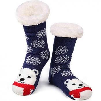 Fuzzy Polar Bear Stripe Socks for Ladies