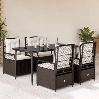 Completo di Tavolo e Sedie da Giardino 5 pezzi, Polyrattan marrone, Cuscini inclusi