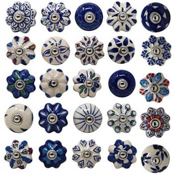 Accessoires Cuisine et Salle de Bain : Boutons Céramiques Bleus (25)
