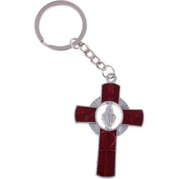 Silver and Red Virgin Mary Keychain