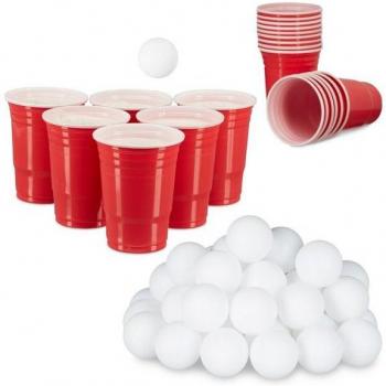 Beer Pong Elite 98: 48 Palline 38mm, 50 Bicchieri 473ml (Bianco/Rosso)